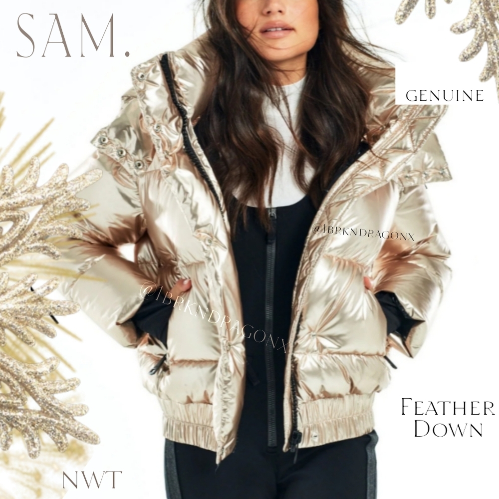 SAM. Women's Metallic Duck Goose Down Jacket Champagne Light Gold  XL NWT - Picture 11 of 16